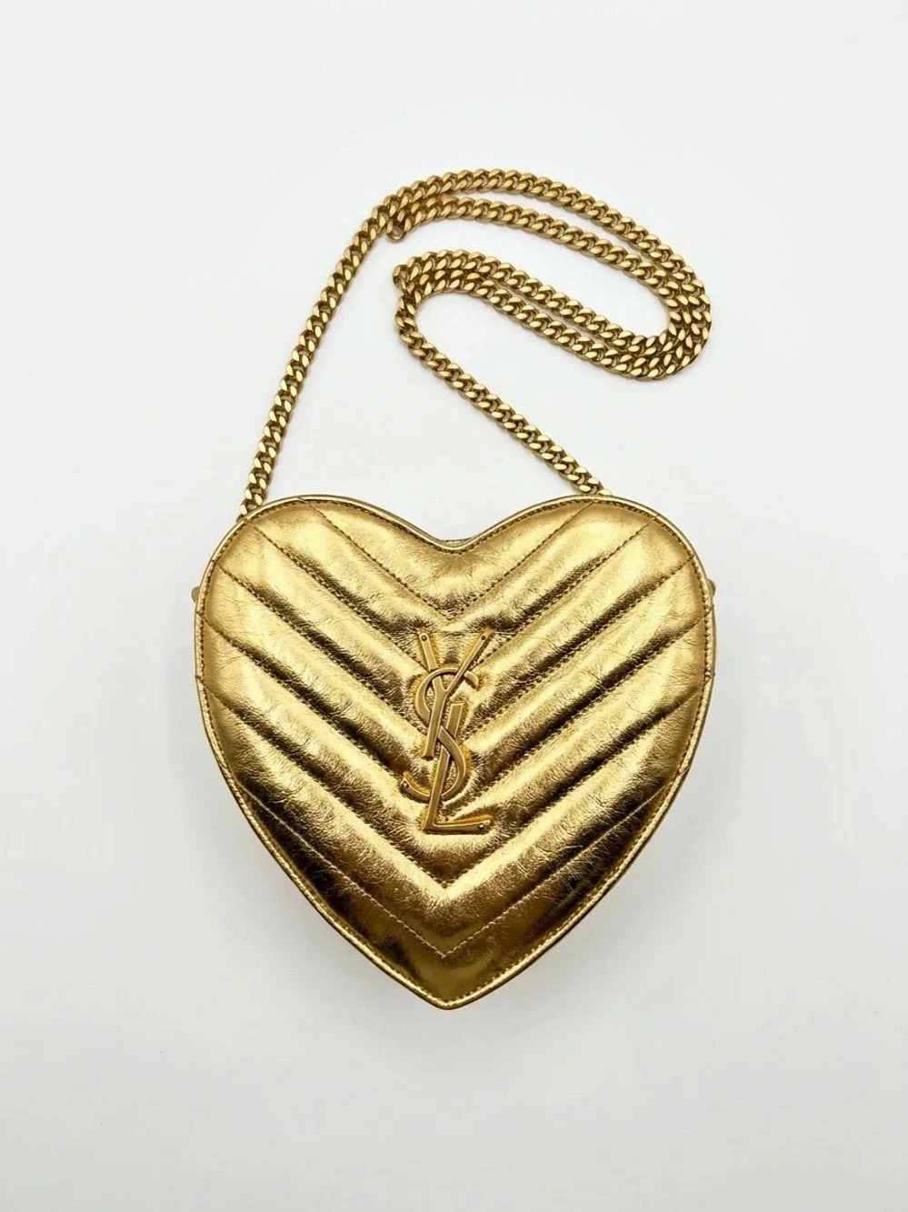 Yves Saint Laurent Heart Quilted Crossbody Bag in Gold Like New